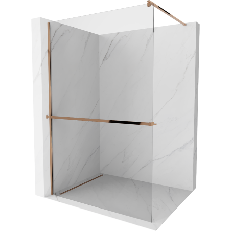 Mexen Kioto+ стена за душ с полка Walk-in 85 x 200 см, прозрачна, розово злато - 800-085-121-60-00