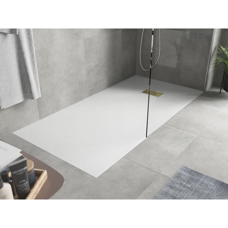 Mexen Hugo правоъгълно душово корито SMC 180 x 80 cm, бял, златна решетка - 42108018-G