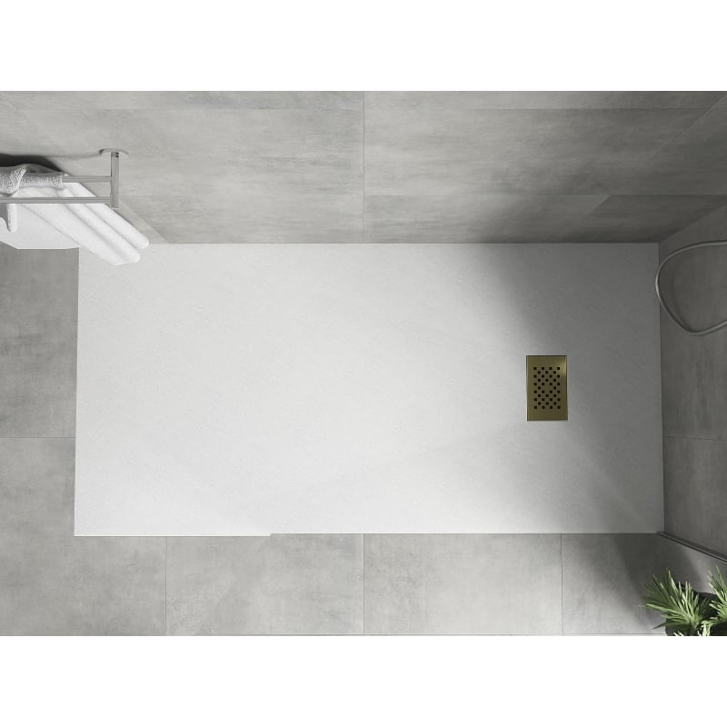 Mexen Hugo правоъгълно душово корито SMC 180 x 80 cm, бял, златна решетка - 42108018-G