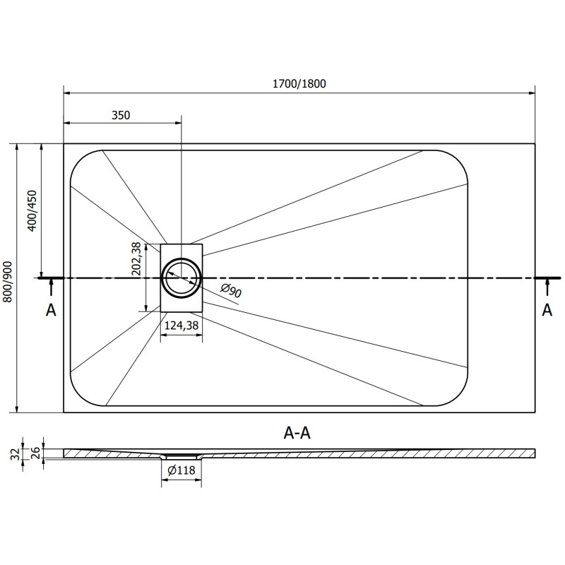 Mexen Hugo правоъгълно душово корито SMC 170 x 80 см, бяло, златна маскировка