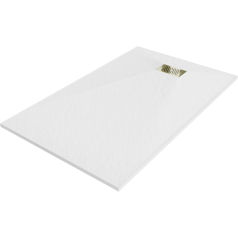 Ректангуларен душ корито Mexen Hugo SMC 140 x 90 cm, бял, златна покривна решетка - 42109014-G