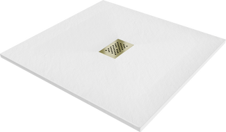 Mexen Hugo квадратен душ поддушник SMC 100 x 100 см, бял, златна маска - 42101010-G