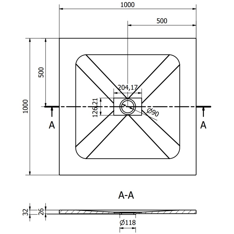 Mexen Hugo квадратен поддушев кът SMC 100 x 100 см, бял, златно покритие - 42101010-G