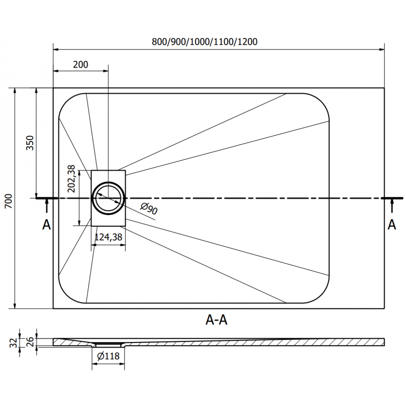 Mexen Hugo правоъгълно корито SMC 120 x 70 см, бяло, черен капак - 42107012-B