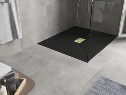 Mexen Hugo правоъгълен душ кабина SMC 130 x 100 см, черен, златна капачка - 42701013-G