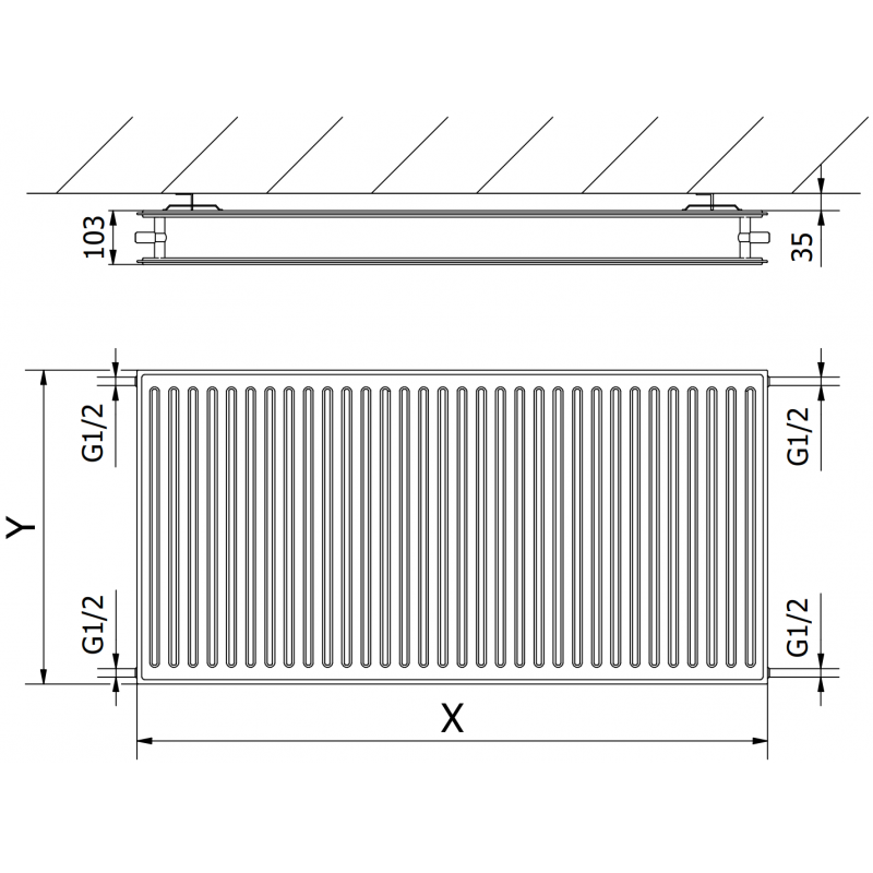 Mexen CH20 Хигиеничен панелен радиатор 300 x 2800 mm, странично свързване, 1782 W, черен - W420H-030-280-70