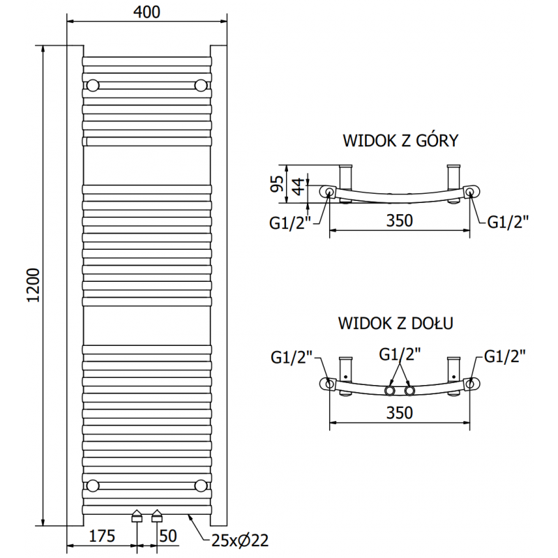 Mexen Ares електрически радиатор 1200 x 400 мм, 400 W, черен - W102-1200-400-6400-70