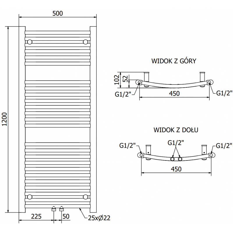 Mexen Ares електрически радиатор 1200 x 500 mm, 500 W, черен - W102-1200-500-6500-70