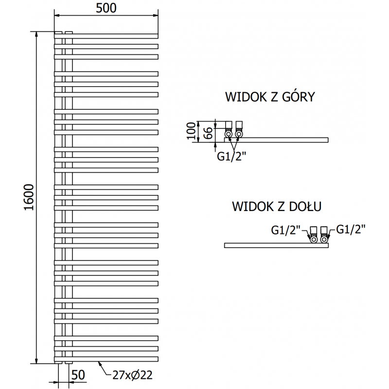 Mexen Neptun електрически радиатор 1600 x 500 mm, 600 W, златен - W101-1600-500-2600-50