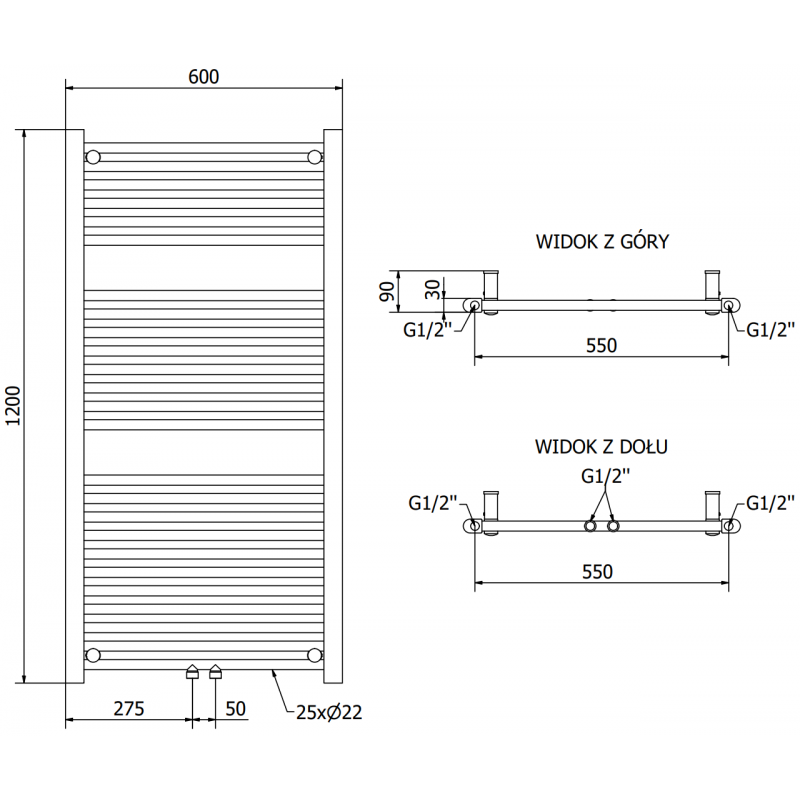 Mexen Mars електрически радиатор 1200 x 600 мм, 600 W, черен - W110-1200-600-2600-70