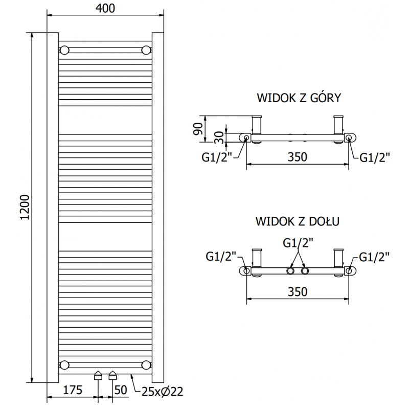 Mexen Mars електрически радиатор 1200 x 400 мм, 400 W, черен - W110-1200-400-6400-70