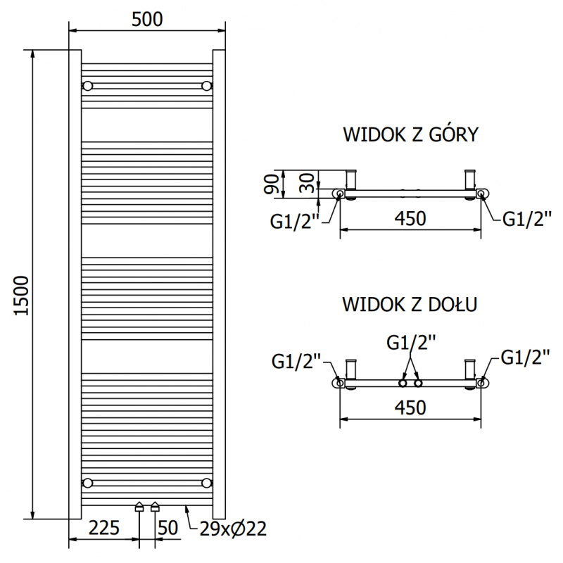 Mexen Mars електрически радиатор 1500 x 500 мм, 600 W, черен - W110-1500-500-6600-70