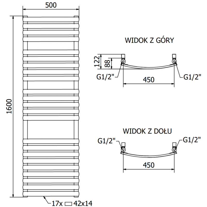 Mexen Bachus електрически радиатор 1600 x 500 мм, 900 W, черен - W109-1600-500-2900-70