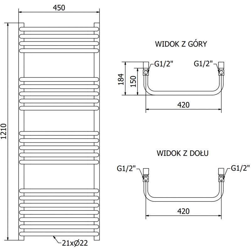 Mexen Apollo електрически радиатор 1210 x 450 mm, 600 W, черен - W117-1210-450-2600-70
