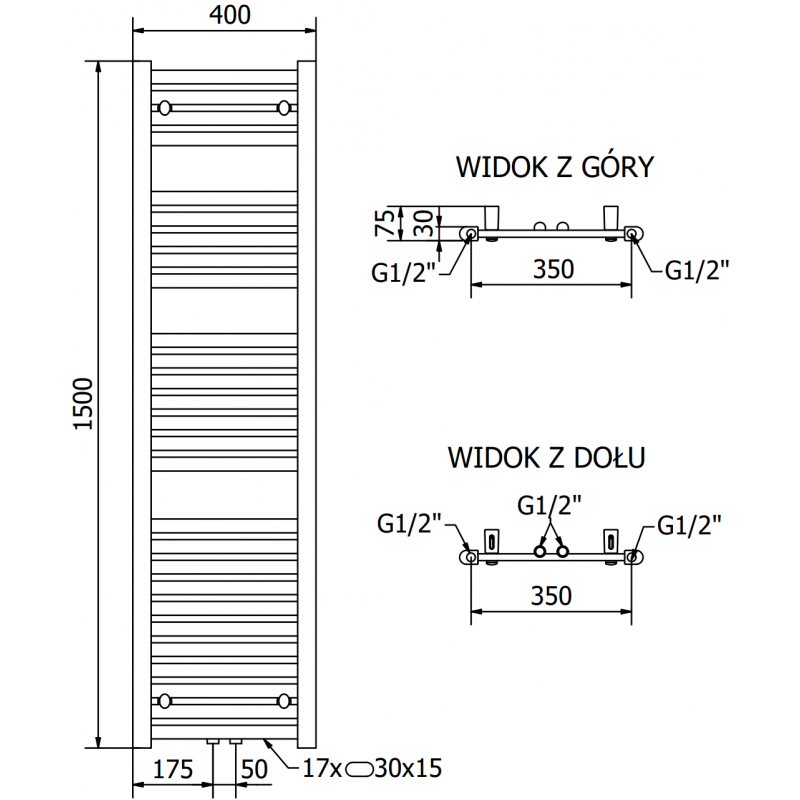Mexen Hades електрически радиатор 1500 x 400 mm, 600 W, антрацит - W104-1500-400-2600-66