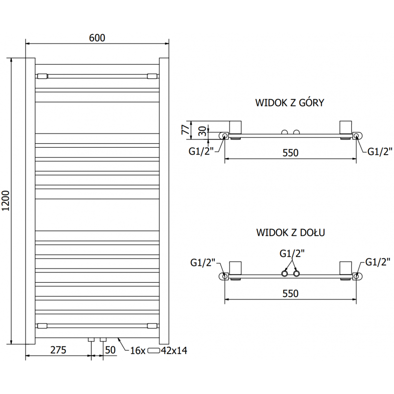 Mexen Uran електрически нагревател 1200 x 600 мм, 600 W, антрацит - W105-1200-600-2600-66