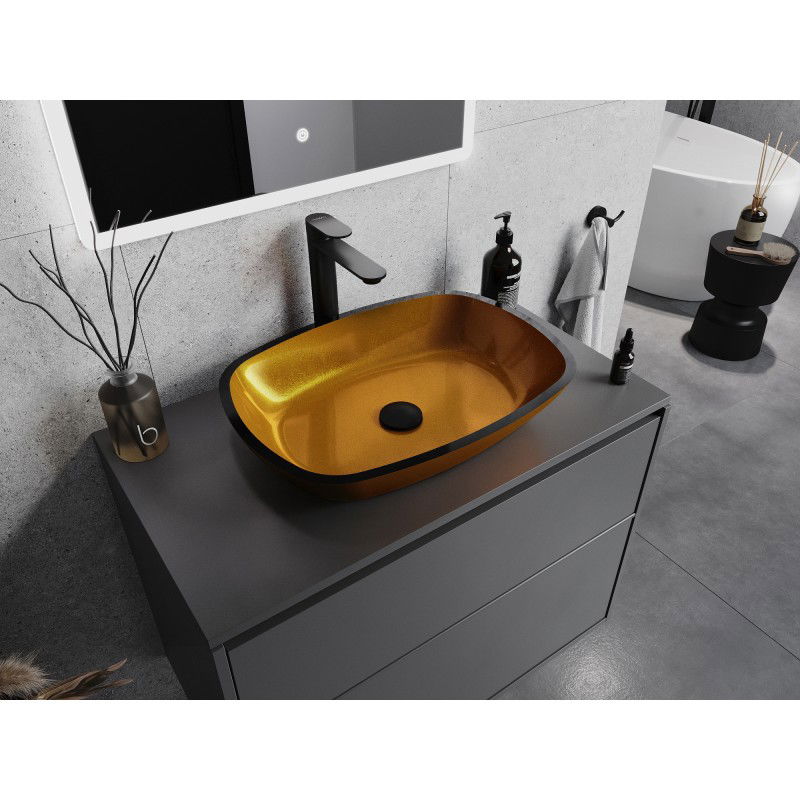 Mexen Araks стъклена умивалник за плот 54 x 39 cm, златна - 24155450