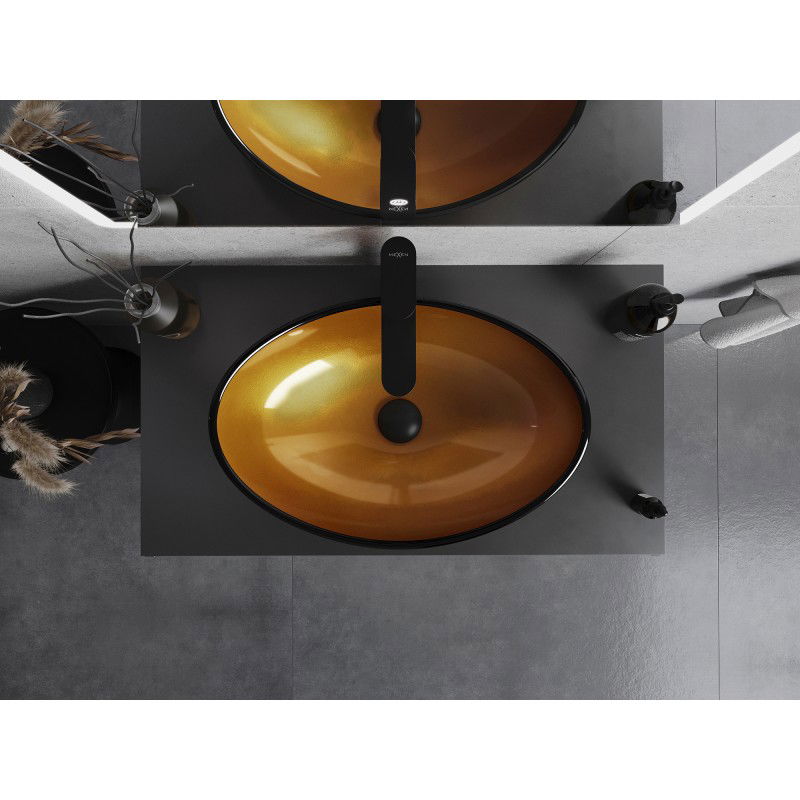 Mexen Sonia стъклена надплотна мивка 54 x 37 см, златна - 24145450