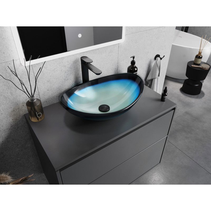 Mexen Sonia стъклена мивка за плот 54 x 37 см, синя - 24145447