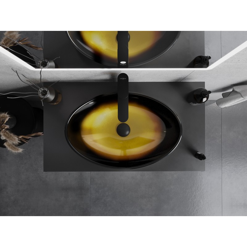 Mexen Sonia стъклена надплотна мивка 54 x 37 см, тъмно златна - 24145451
