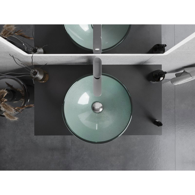 Mexen Mira стъклена мивка за плот 42 x 42 см, сребриста - 24124211