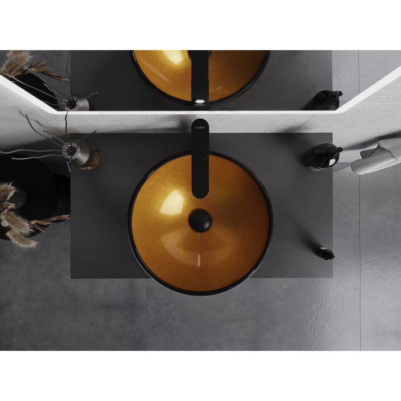 Mexen Mira стъклена мивка за монтаж върху плот 42 x 42 см, златна - 24124250