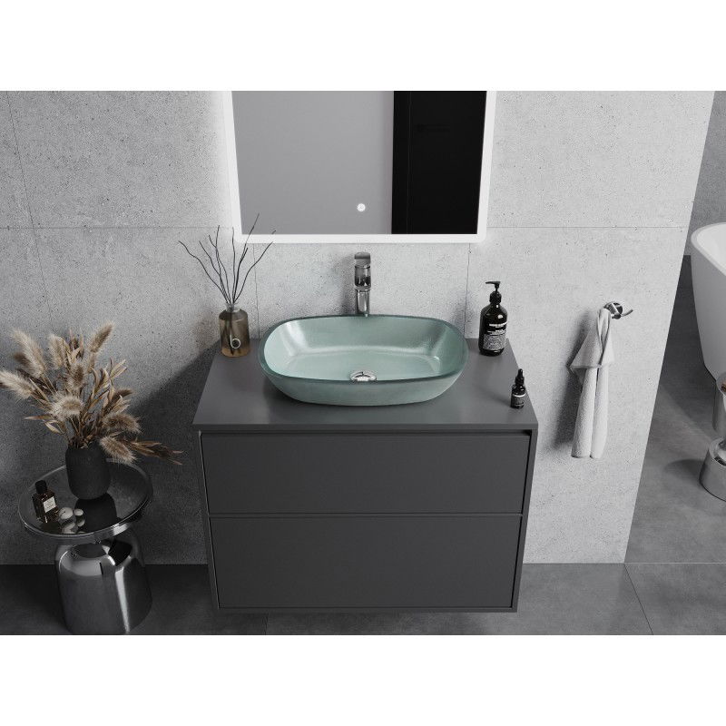 Mexen Araks стъклена мивка за монтаж върху плот 54 x 39 см, сребърна - 24155411