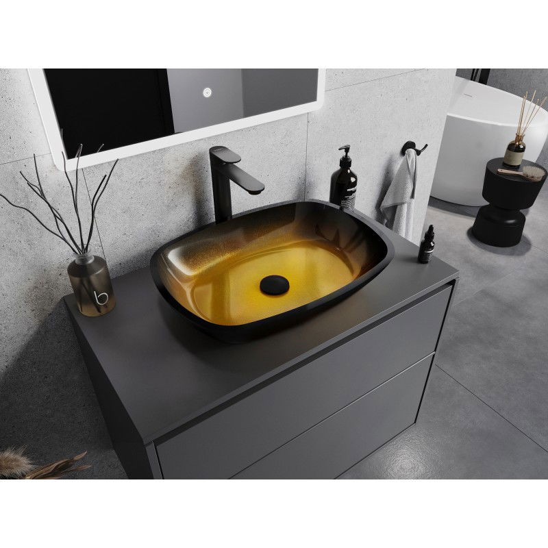 Mexen Araks стъклена мивка върху плот 54 x 39 cm, тъмно златно - 24155451