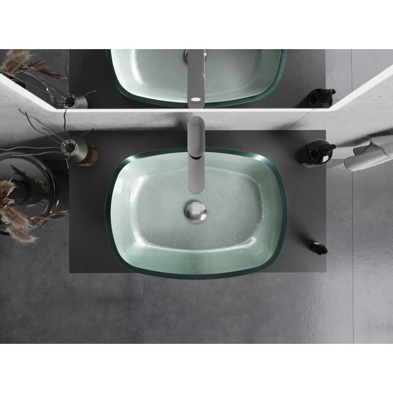 Mexen Araks стъклена мивка за монтаж върху плот 54 x 39 см, сребърна - 24155411