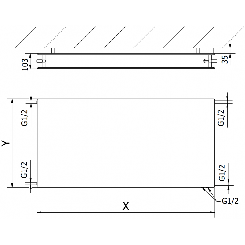 Mexen CVHF20 Hygiene Flat, панелен радиатор 600 x 1200 мм, долно свързване, 1204 W, черен - W620HF-060-120-70