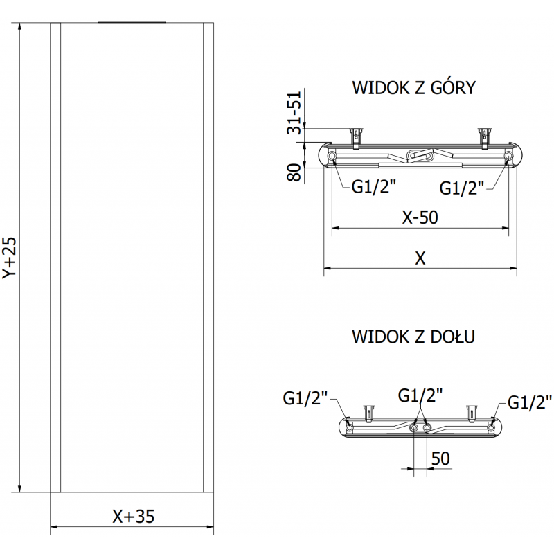 Mexen Flat VR20S плосък радиатор 1800 x 600 mm, долно централно свързване, 1308 W, бял - W6VR20S-180-060-00