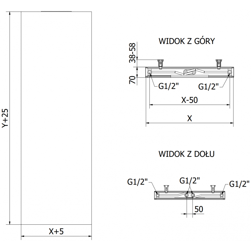 Mexen Flat VS20S панелен радиатор 1800 x 400 мм, средно долно свързване, 872 W, антрацит - W6VS20S-180-040-66