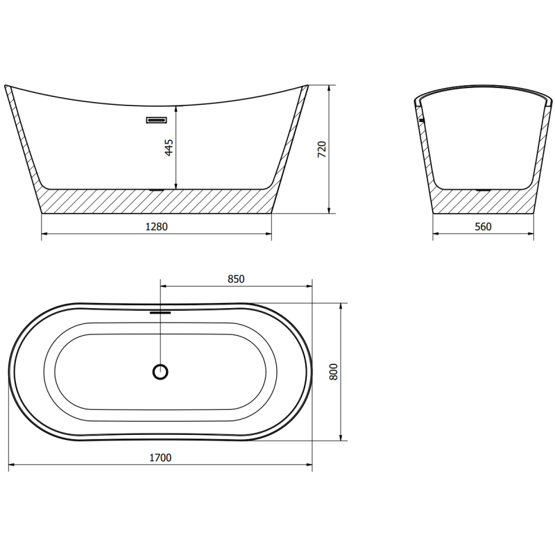 Mexen Montana свободностояща вана 170 x 80 cm, черна, преливник четкана мед - 52011708070-65