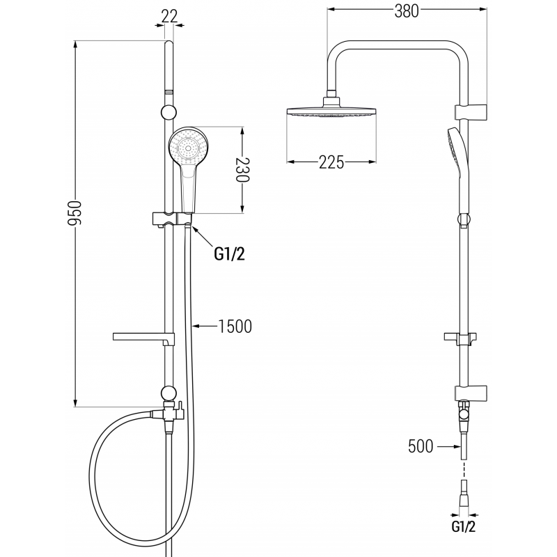 Mexen Erik външен душов комплект с дъждовна глава и термостатичен душ батерия Kai, черен - 77100205-70