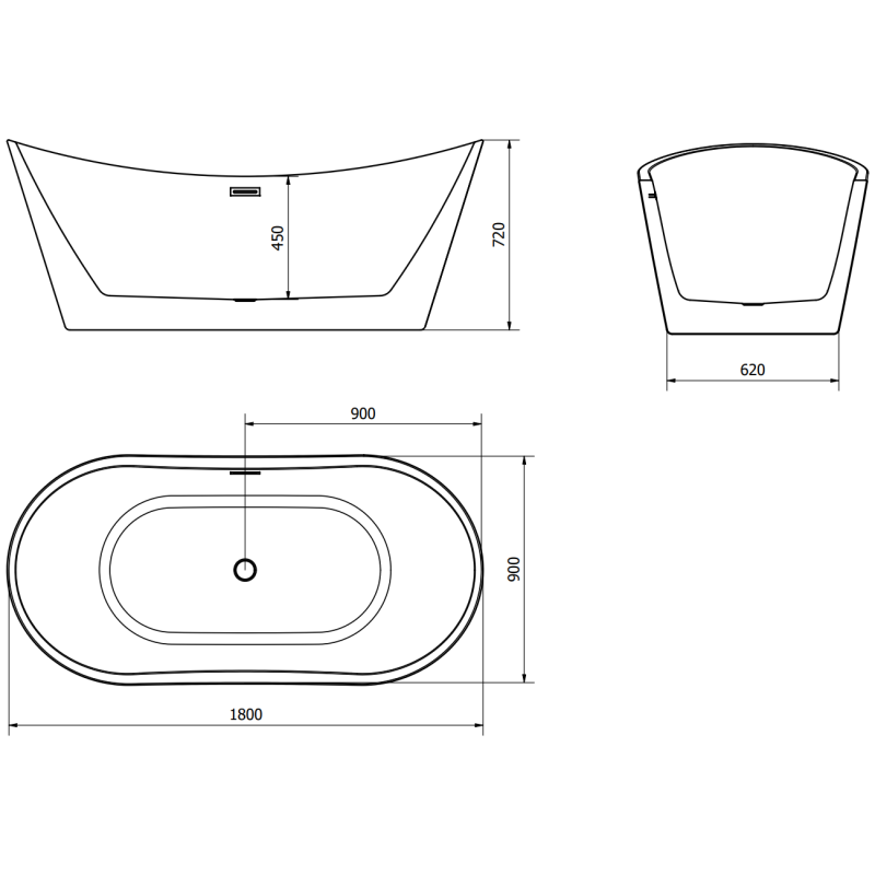 Mexen Montana самостоятелна вана 180 x 90 см, бяла, преливник gun metal - 52011809000-95