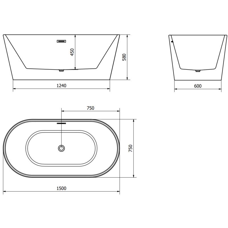 Mexen Luna свободностояща вана 150 x 75 см, бяла, преливник gun metal - 52031507500-95