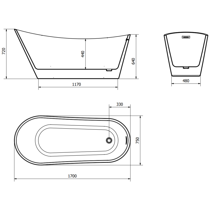 Mexen Alta свободностояща вана 170 x 75 cm, бяла, златен преливник - 52141707500-50