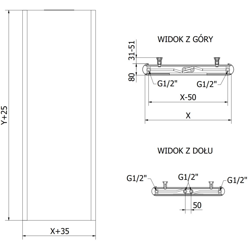 Mexen VR20S Flat панелен радиатор 1600 x 300 mm, долно средно свързване, 596 W, черен -
