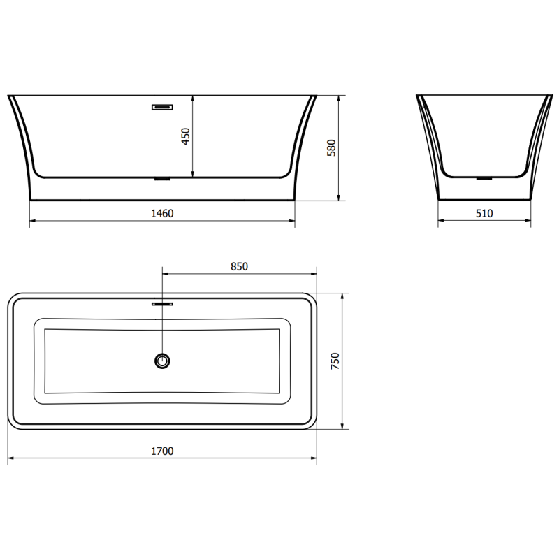 Mexen Tonia свободностояща вана 170 x 75 см, бяла, преливник gun metal - 52171707500-95