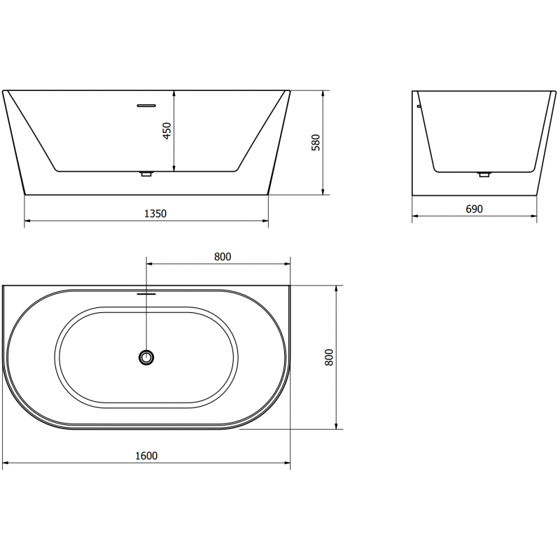 Mexen Oval свободно стояща самостояща вана 160 x 80 cm, бяла, преливник четкана мед - 52671608000-65