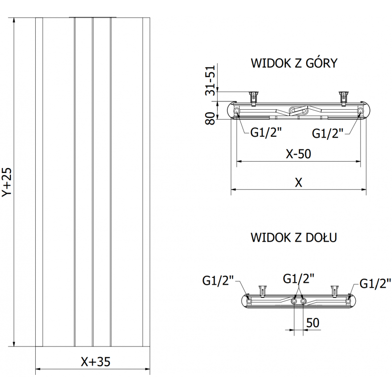 Mexen Line VR20SL плочен радиатор 2000 x 600 mm, долно средно свързване, 1417 W, черен - W6VR20SL-200-060-70
