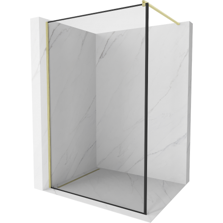 Mexen Kioto душ преграда Walk-in 80 x 200 см, черна рамка 8 мм, златиста четка - 800-080-101-55-70