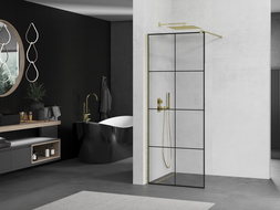 Mexen Kioto душ кабина Walk-in 70 x 200 см, черен модел 8 мм, златна четка - 800-070-101-55-77