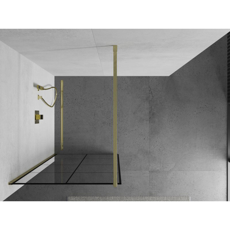 Mexen Kioto Душ преграда Walk-in 90 x 200 cm, черна решетка 8 mm, златно четкане - 800-090-101-55-77