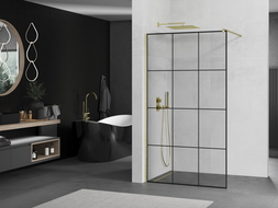 Mexen Kioto стена за душ Walk-in 110 x 200 см, черен модел 8 мм, златист шлифован - 800-110-101-55-77