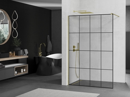 Mexen Kioto душова стена Walk-in 160 x 200 см, черен модел 8 мм, златно шлифоване - 800-160-101-55-77