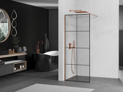 Mexen Kioto панел за душ Walk-in 90 x 200 см, черен модел 8 мм, месинг шлифован - 800-090-101-65-77