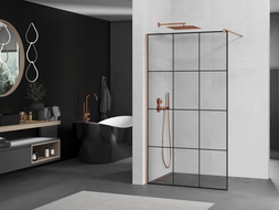 Mexen Kioto душ кабина Walk-in 100 x 200 см, черен модел 8 мм, шлифована мед - 800-100-101-65-77