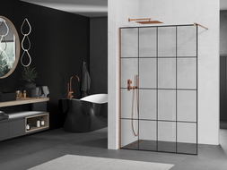 Mexen Kioto душ кабина Walk-in 140 x 200 см, черен модел 8 мм, четкована мед - 800-140-101-65-77