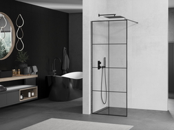 Mexen Kioto стената за душ Walk-in 90 x 200 см, черен модел 8 мм, gun gray четкан - 800-090-101-66-77